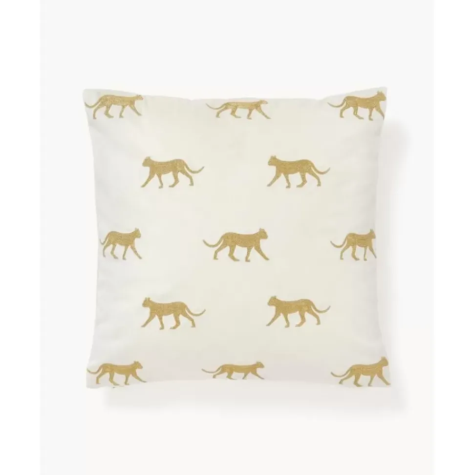 Bestickte Samt-Kissenhulle Cheetah
