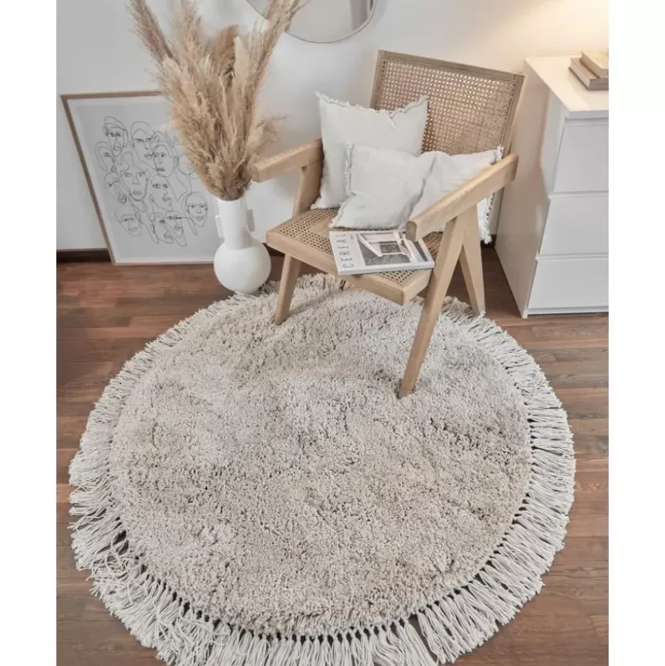 Flauschiger Runder Hochflor-Teppich Dreamy Mit Fransen