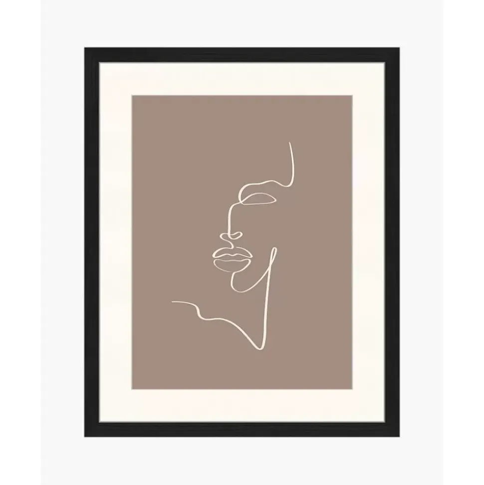Gerahmter Digitaldruck Minimal Line Face, Handgefertigt