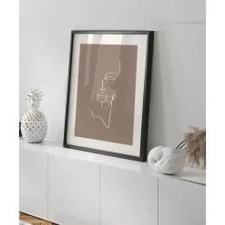 Gerahmter Digitaldruck Minimal Line Face, Handgefertigt