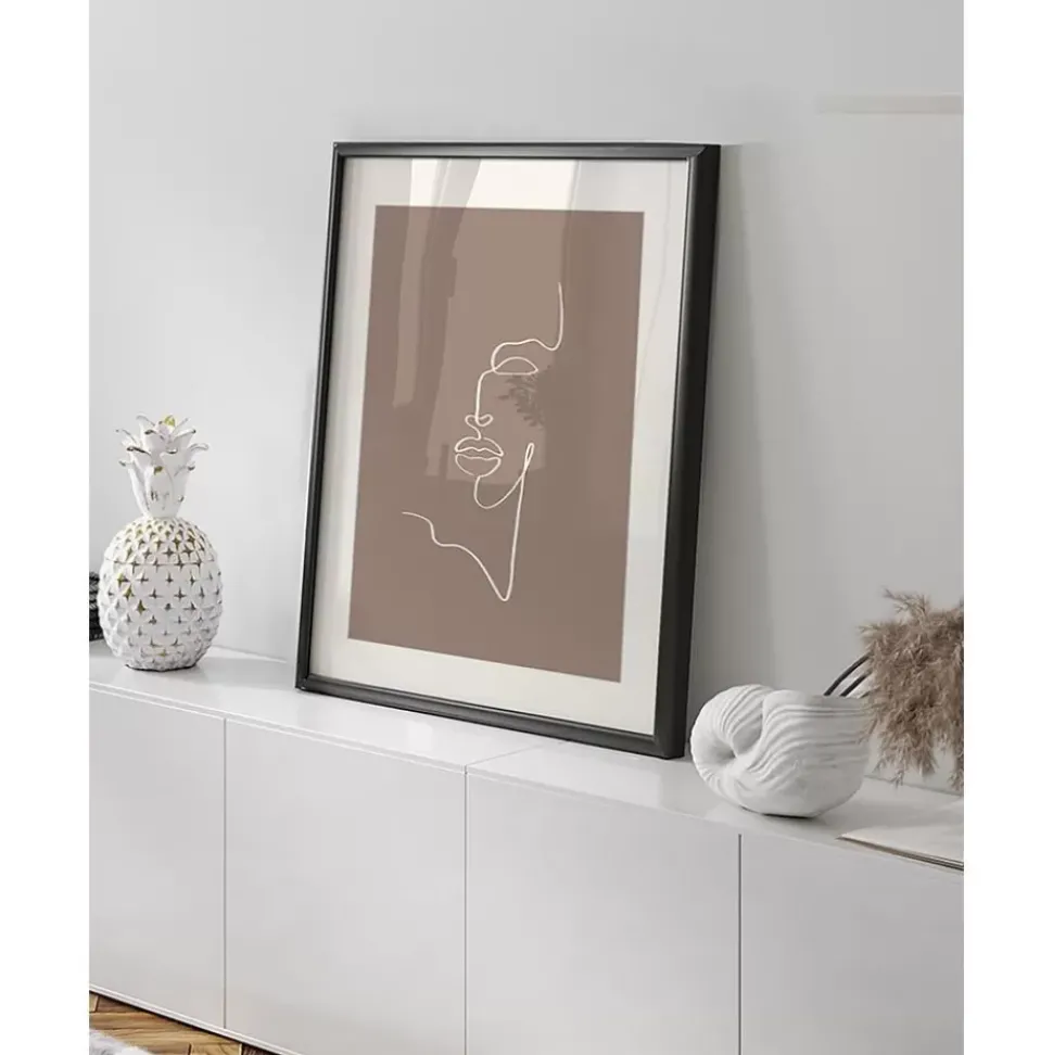 Gerahmter Digitaldruck Minimal Line Face, Handgefertigt