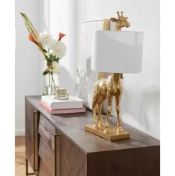 Grose Design Tischlampe Epigaea Mit Leinenschirm