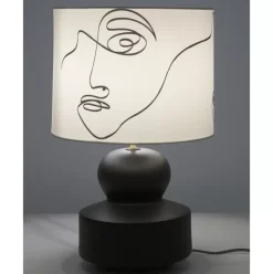 Grose Keramik-Tischlampe Georgina Mit One-Line-Drawing
