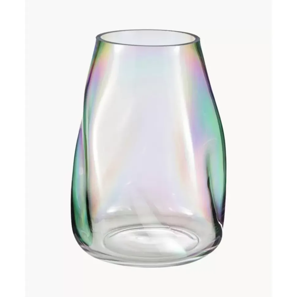 Grose Mundgeblasene Glas-Vase Rainbow, Irisierend