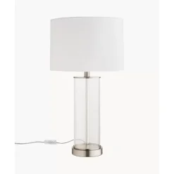Grose Tischlampe Abigail Aus Glas Und Leinen
