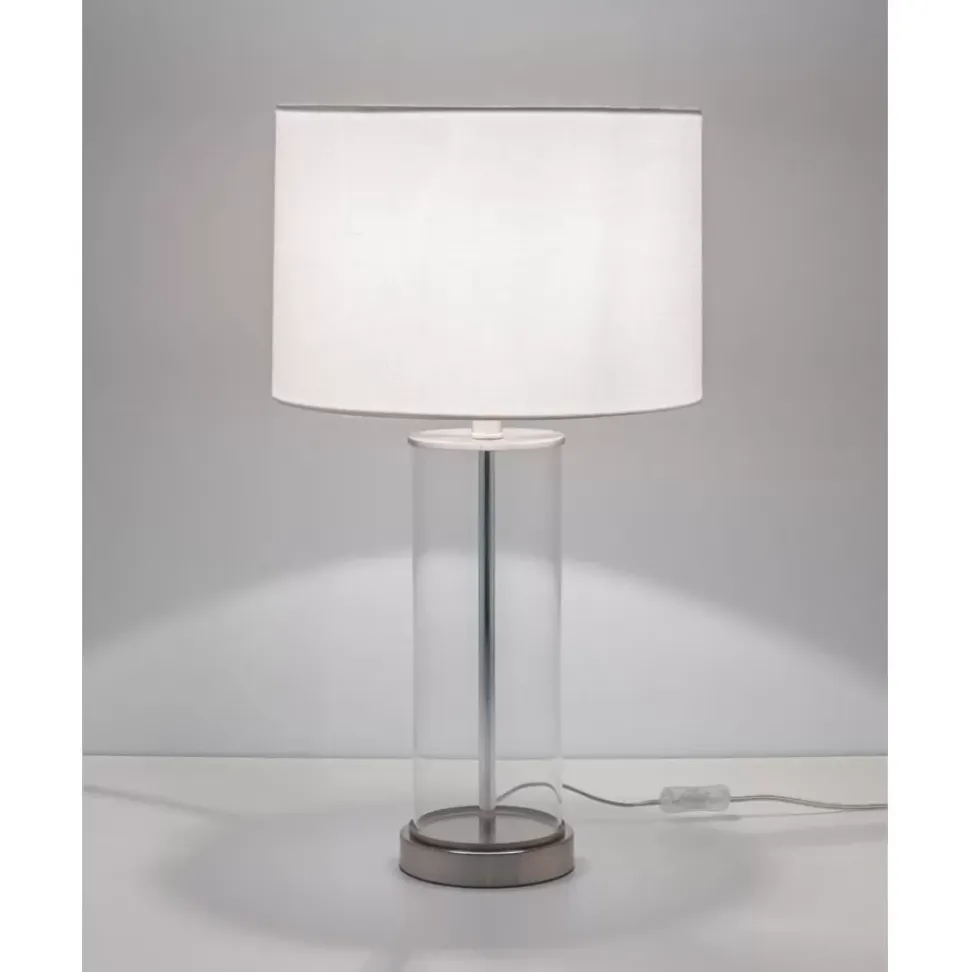 Grose Tischlampe Abigail Aus Glas Und Leinen