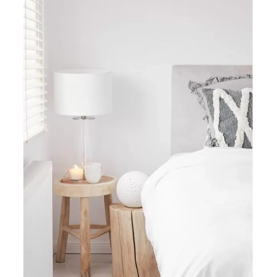 Grose Tischlampe Abigail Aus Glas Und Leinen