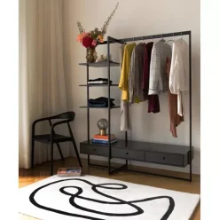 Handgetufteter Wollteppich Line Mit One Line Zeichnung