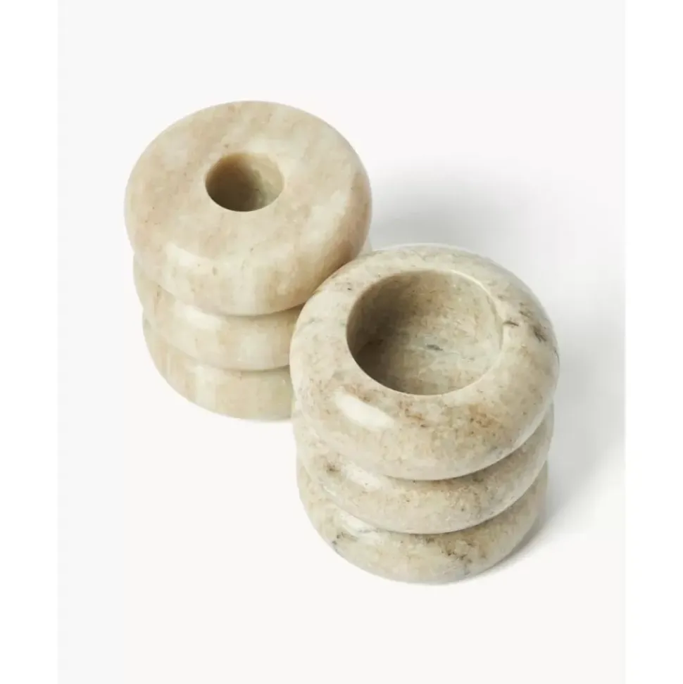 2In1 Kerzen- Und Teelichthalter Orta Aus Marmor, 2Er-Set