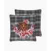 Karierte Kissenhulle Bear Mit Bestickung