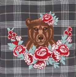 Karierte Kissenhulle Bear Mit Bestickung