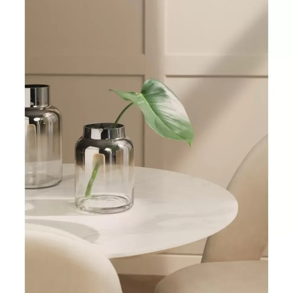 Mundgeblasene Glas-Vase Uma Mit Chrom-Schimmer