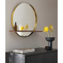 Runder Wandspiegel Kenny Mit Holz-Ablage