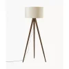 Skandi-Tripod Stehlampe Jake Aus Massivholz Mit Samt-Schirm