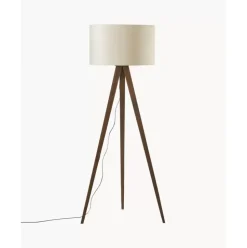 Skandi-Tripod Stehlampe Jake Aus Massivholz Mit Samt-Schirm