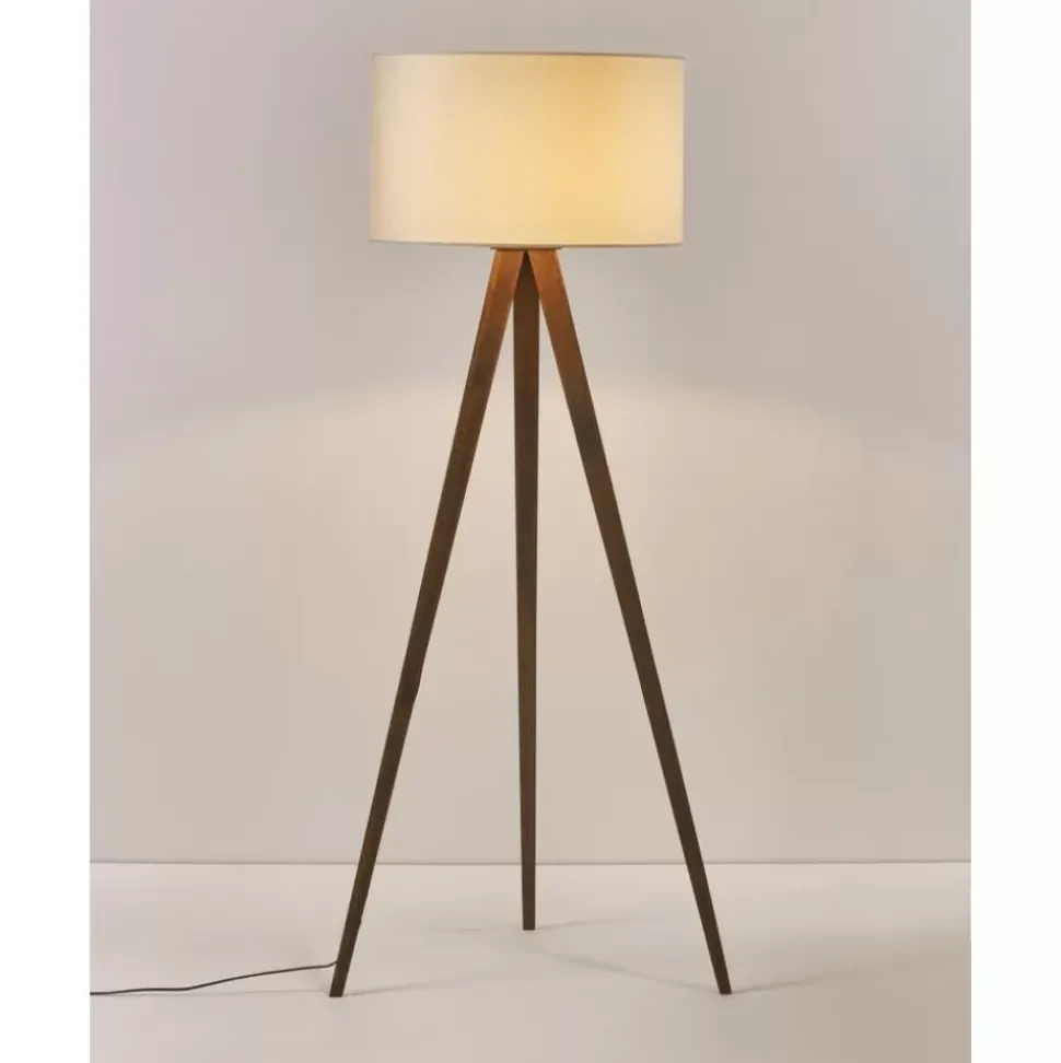 Skandi-Tripod Stehlampe Jake Aus Massivholz Mit Samt-Schirm