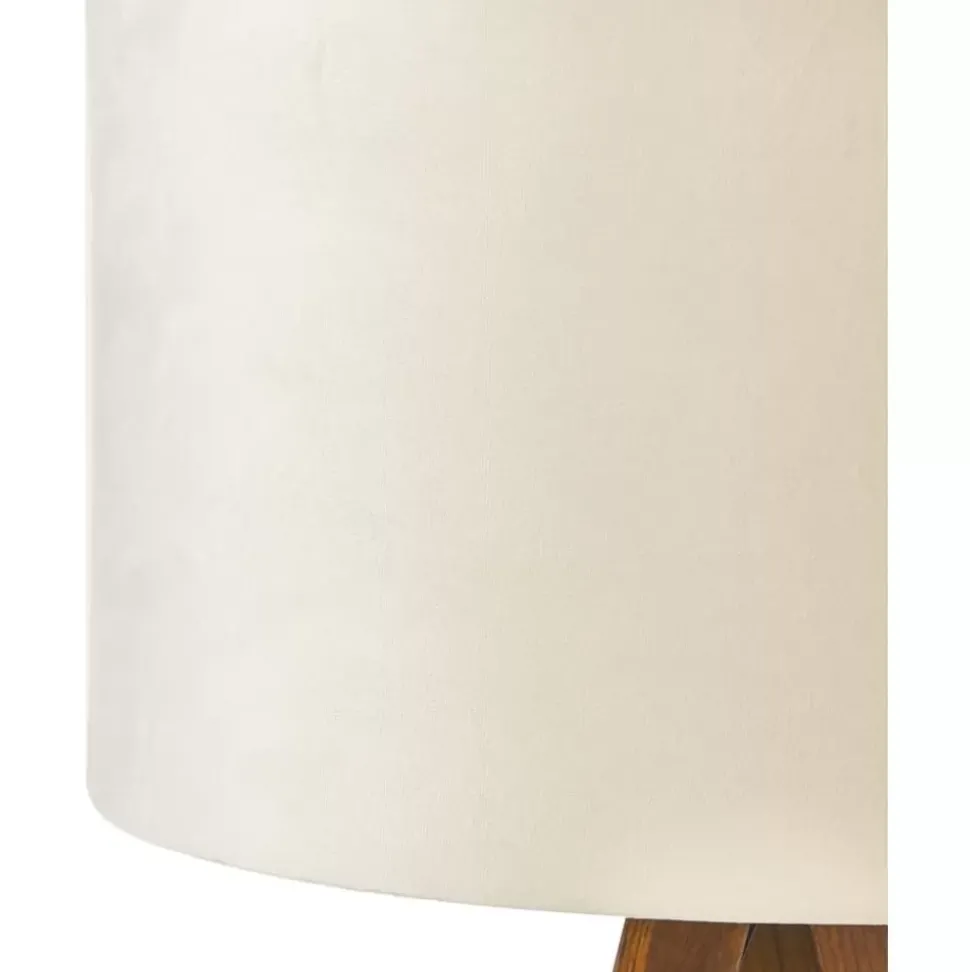 Skandi-Tripod Stehlampe Jake Aus Massivholz Mit Samt-Schirm