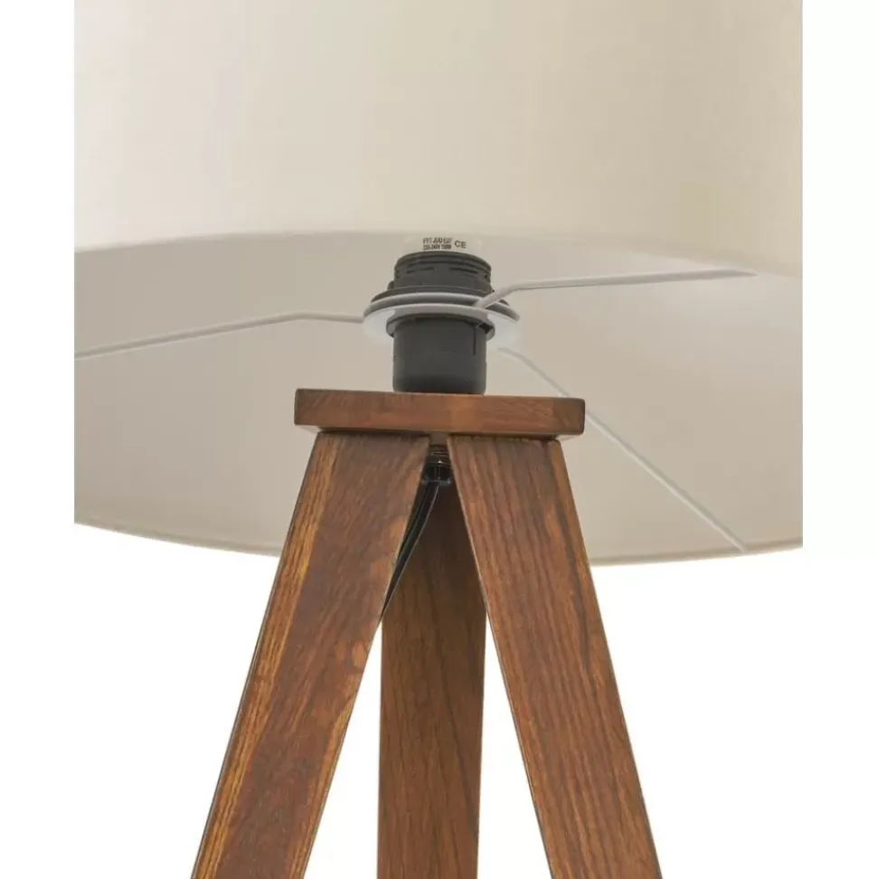 Skandi-Tripod Stehlampe Jake Aus Massivholz Mit Samt-Schirm