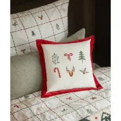 Weihnachtlich Besticktes Samt-Kissen Rudy, Mit Inlett